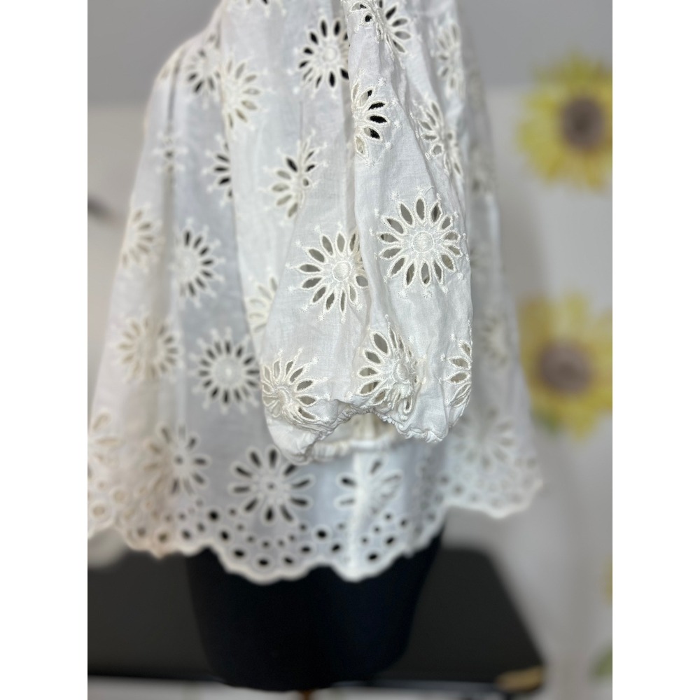 Madewell Eyelet Puff-Sleeve Top Antique Cream Floral Scalloped Small NEW - Picture 4 of 8